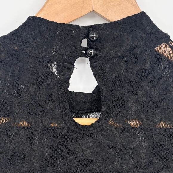 Rue 21 Black Lace Floral Mesh Stretch Faux Collar Mini Dress Size M - Picture 6 of 6